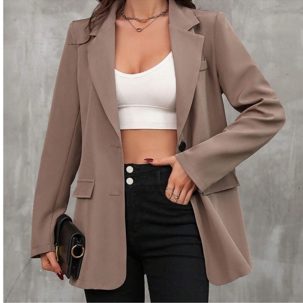Classic Light Brown Button Up Solid Blazer Jacket… - image 1